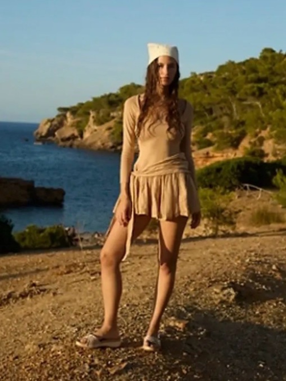Free People Beige/Tan Long Sleeve Mini Dress